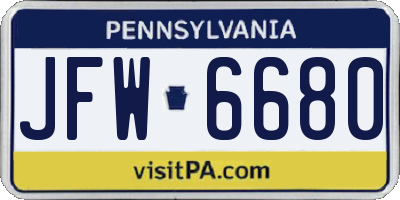 PA license plate JFW6680