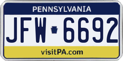 PA license plate JFW6692