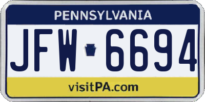 PA license plate JFW6694