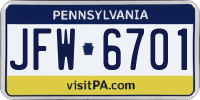 PA license plate JFW6701