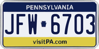 PA license plate JFW6703
