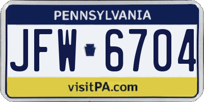 PA license plate JFW6704