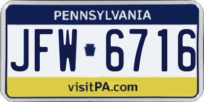 PA license plate JFW6716