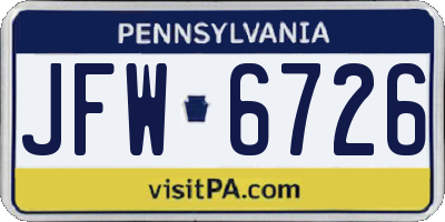 PA license plate JFW6726