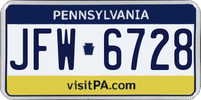 PA license plate JFW6728