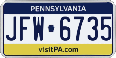 PA license plate JFW6735
