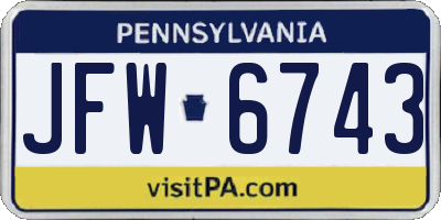 PA license plate JFW6743