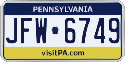 PA license plate JFW6749