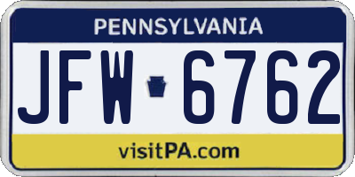 PA license plate JFW6762