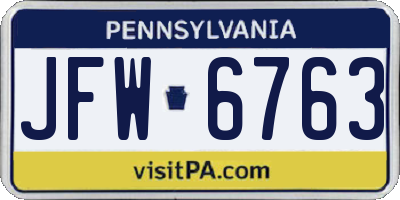 PA license plate JFW6763