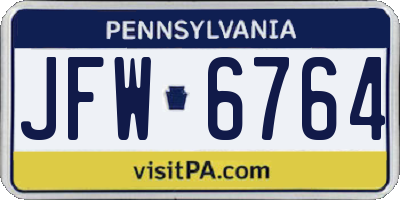 PA license plate JFW6764