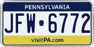 PA license plate JFW6772