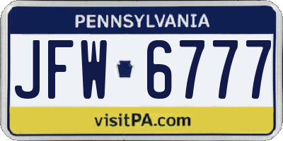 PA license plate JFW6777