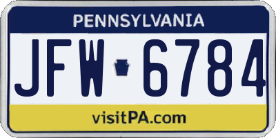 PA license plate JFW6784