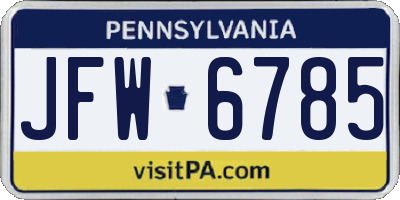 PA license plate JFW6785