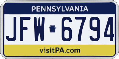 PA license plate JFW6794