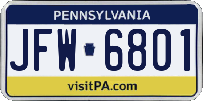 PA license plate JFW6801