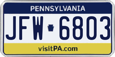 PA license plate JFW6803