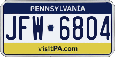 PA license plate JFW6804