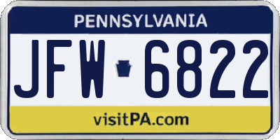 PA license plate JFW6822