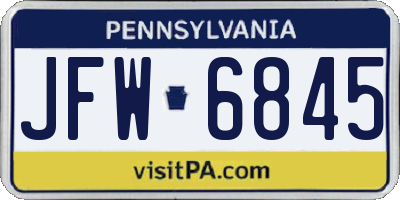 PA license plate JFW6845