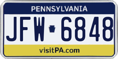 PA license plate JFW6848