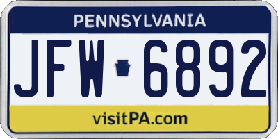 PA license plate JFW6892