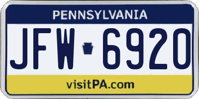 PA license plate JFW6920