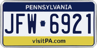 PA license plate JFW6921