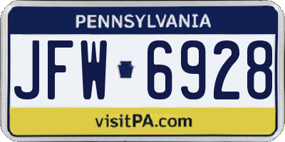 PA license plate JFW6928