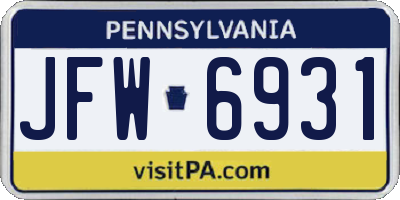 PA license plate JFW6931