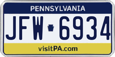 PA license plate JFW6934
