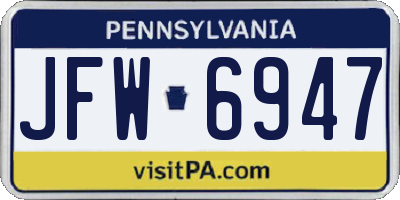 PA license plate JFW6947