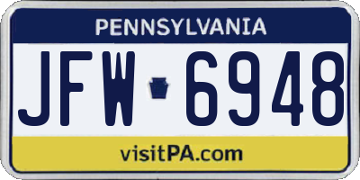 PA license plate JFW6948