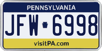 PA license plate JFW6998