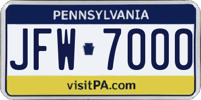 PA license plate JFW7000