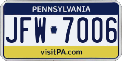 PA license plate JFW7006