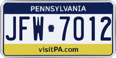 PA license plate JFW7012