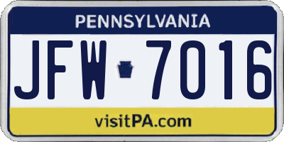 PA license plate JFW7016