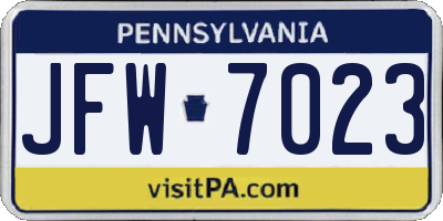PA license plate JFW7023