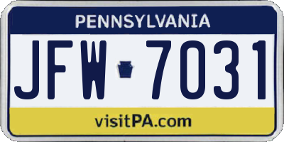 PA license plate JFW7031