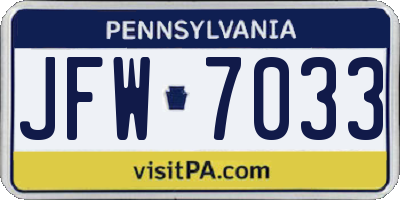 PA license plate JFW7033