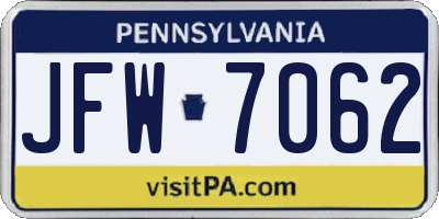 PA license plate JFW7062