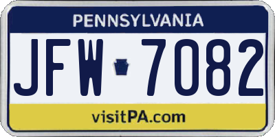 PA license plate JFW7082
