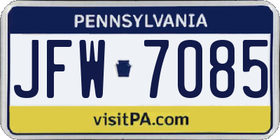 PA license plate JFW7085