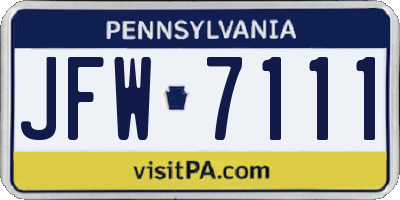 PA license plate JFW7111