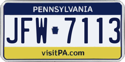PA license plate JFW7113