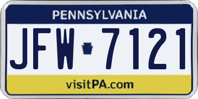 PA license plate JFW7121