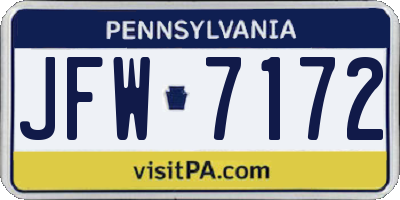 PA license plate JFW7172