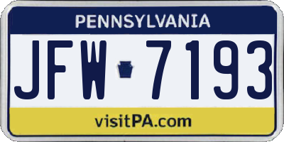 PA license plate JFW7193